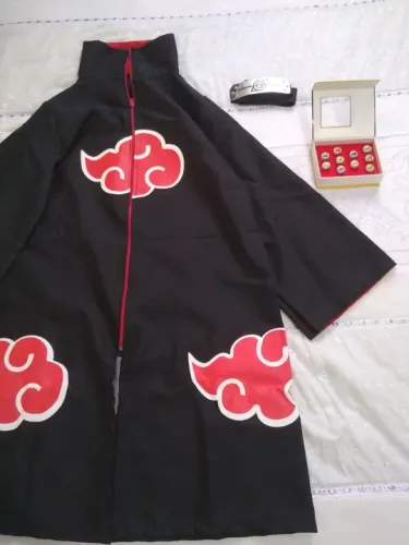 Cosplay Manto Akatsuki - Naruto + bandana+ 10 anéis Akatsuki tamanho G