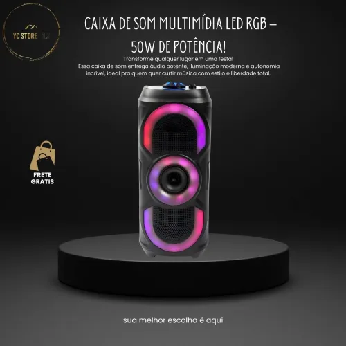 Caixa de Som Multimídia LED RGB - 50W de Potência!