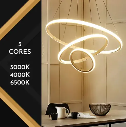 Nitrolux LP403 Lustre Pendente 3 Arcos Dourado 3 Cores Sala Jantar Moderno 58w