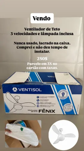Ventilador de Teto 3 Velocidades / Lacrado