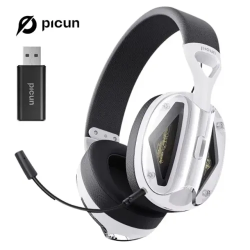 Headset Gamer Picun G1 Tri-Mode Sem Fio | Áudio Espacial 3D, Latência Baixa e até 60H