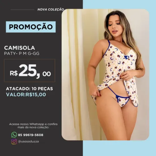 Moda Feminina Intima Camisola Pijama Roupa de dormir Acompanha Calcinha Fio