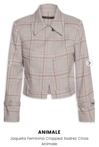 Jaqueta feminina cropped xadrez cinza animale