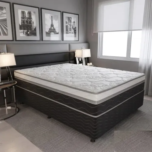 Cama Box Casal Paris (Colchão + Base) 138x188 Molas Ensacadas Topázio