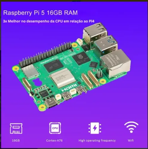 Raspberry pi 5 16gb + case + fonte + cooler interno + 64 gb micro sd