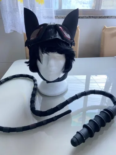kit mulher gato cosplay (peruca, touca, oculos e chicote EVA)