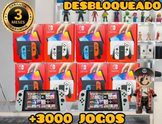 NINTENDO SWITCH OLED DESTRAVADO + 3OOO JOGOS + O3 MESES GARANTIA + BRINDES ( LOJA FISICA )