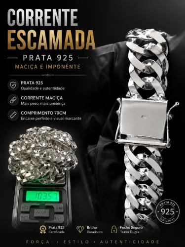 Corrente prata 925 modelo ESCAMADA 