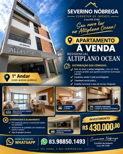 Apartamento Altiplano Nobre 60,39m² 3 Quartos, 1 Suíte, 1 Vaga, Elevador Exc.Acabamento