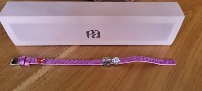 Bracelete/pulseira Trend Glitter Pink Prata e Arte