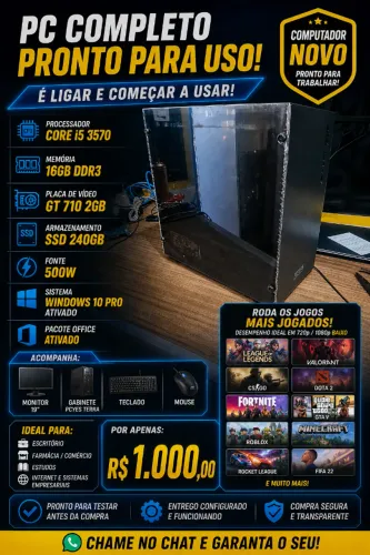 PC Completo Core i5 16GB SSD 240 + Monitor | Computador Completo i5 | PC Gamer Básico |