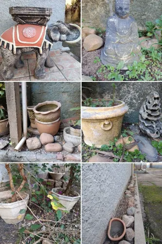 Vasos diversos e pedras de rio 