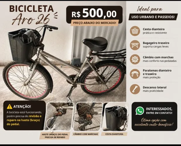 Bicicleta aro 26 em bom estado com mercha
