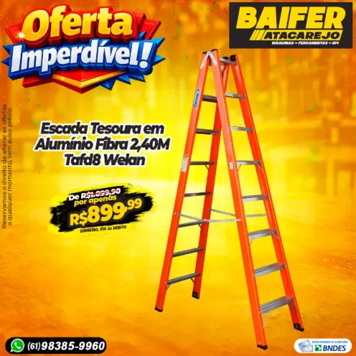 Escada Tesoura em Alumínio Fibra 2,40M Tafd8 Welan