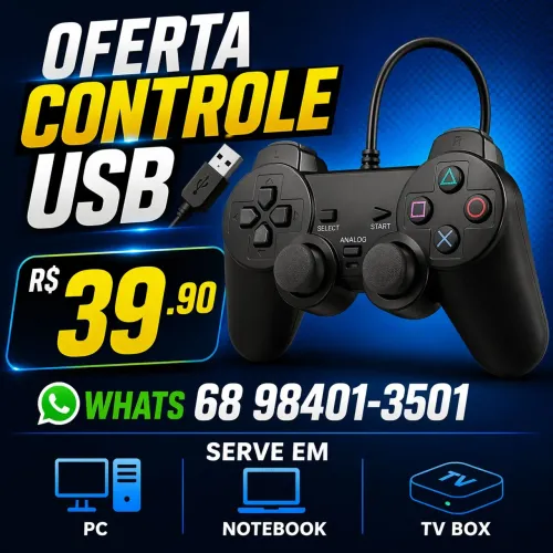 Controle USB para Pc, Notebook, TVB0xx ótimo para seus jogos ou emuladores!
