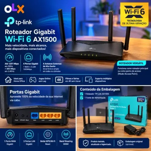 Roteador TP-Link Wi-Fi 6 Gigabit AX1500 - Dual Band (NOVO)