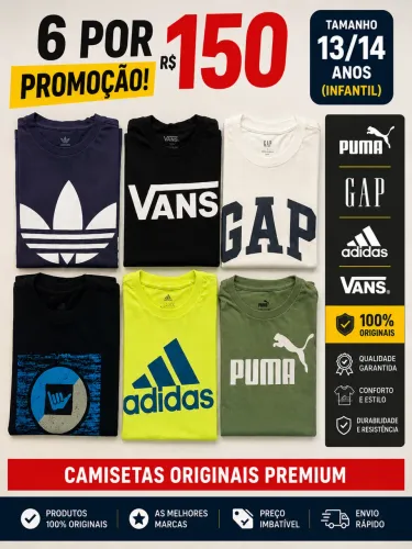 Kit 6 camisetas multimarcas infantil originais -TAM: 14Y - R$150