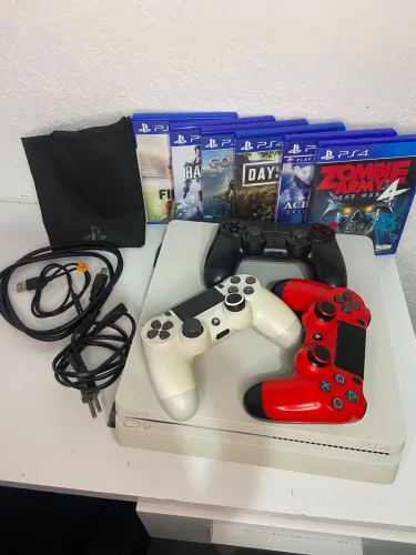 PS4 SLIM 1 TERA + 3 controles + 6 jogos