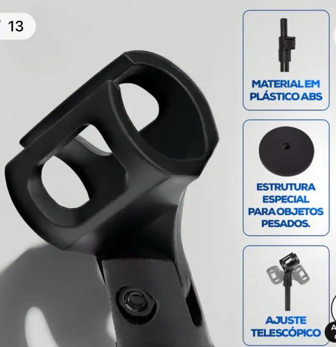 Suporte de Mesa Microfone Com Regulagem de Altura Preto  - Estúdio Podcast Ajustáve