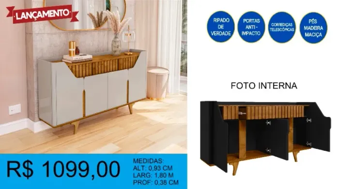 Aparador retro com amplo espaço - Definição de elegância 