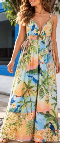 Vestido longo Farm - Estampa tropical