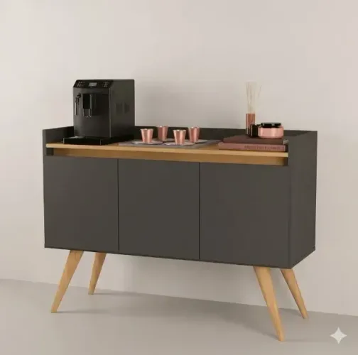 Buffet Gold com 3 portas Preto/Mel - A Pronta Entrega