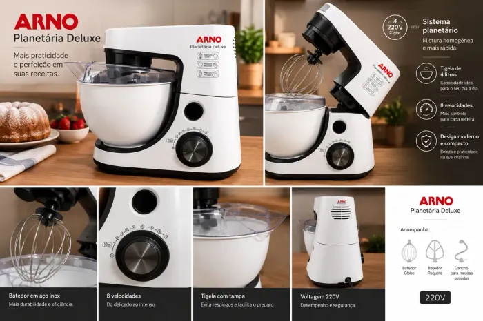 Batedeira Planetária Arno Deluxe 220V - NOVA (Nunca Usada)