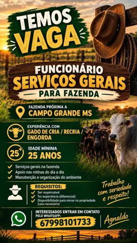 Vaga de emprego em propriedade rural 