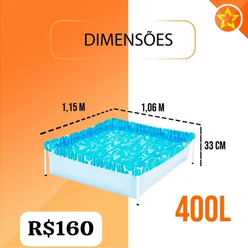 Piscina 400 litros de estrutura quadrada Mor nova lacrada