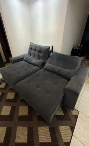 ? Sofá Retrátil e Reclinável Cinza (Molas Ensacadas) - 2,50m