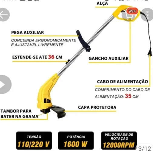 Aparador Cortador de Gramas Elétrico 