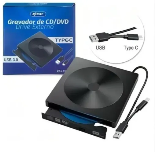 Gravador Externo de CD e DVD Knup KP-LE303 USB 3.0 Tipo-C 