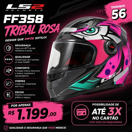CAPACETE LS2 FF358 TRIBAL ROSA 56