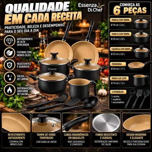 Jogo 10 itens de Panelas Essenza Di Chef Antiaderente