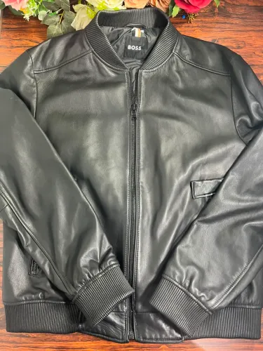 Jaqueta De Couro Preta Original Hugo Boss