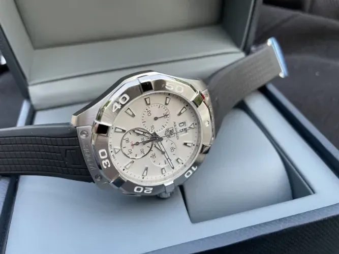 Tag relógio Heuer Aquaracer 43mm 300M Quartzo Mostrador Branco  CAY1111.FT6041