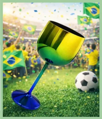 Kit 6 Taças Gin Acrílico Metalizada 550 Ml - Copa Do Mundo