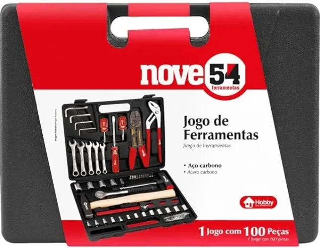 Jogo De Ferramentas Com 100 Peças em aço carbono KF-100 - NOVE54