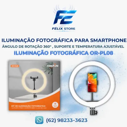 Kit Iluminação Fotográfica Profissional Oberon OR-PL08 - Completo para Smartphone