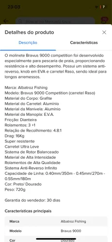 Molinete Pesca Long Cast Bravus 9000 Competition Albatroz
