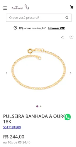 Pulseira Rommanel original banhada ouro 18k