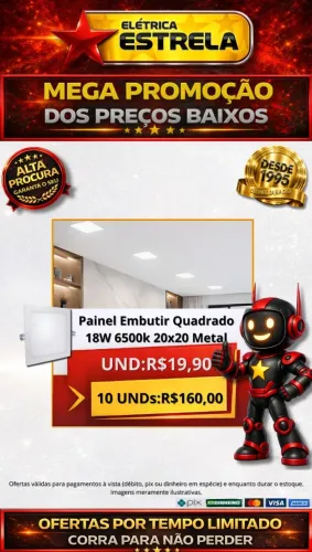 Painel Embutir Quadrado 18W 6500K 20x20 Metal - Promoção Especial Elétrica Estrela