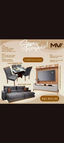 Kit Sala Luxo - Mesa de Jantar + Sofá Retrátil + Painel e Rack