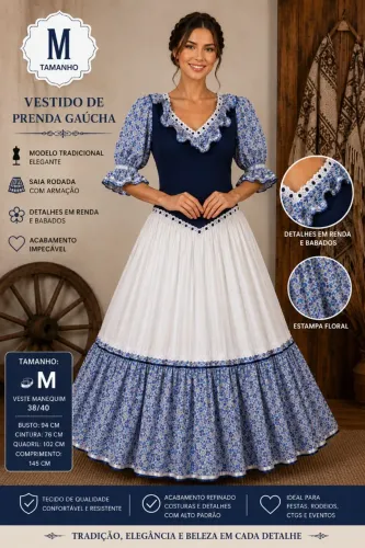 ? Vestido de Prenda Gaúcha Tradicional - Tamanho M ?