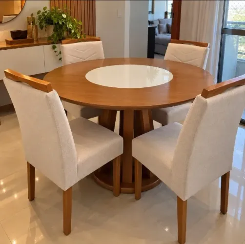 Mesa de Jantar Com Prato Giratório Embutido E 4 Cadeiras (Produto Novo)