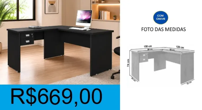 ESCRIVANINHA EM L PRONTA ENTREGA COM MONTAGEM GRATUITA