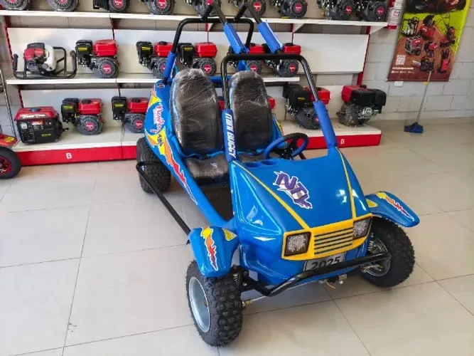 mini buggy alongado partida eletrica azul com amarelo