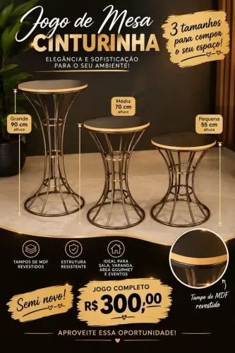 Trio de mesa cinturinha, de decoração 