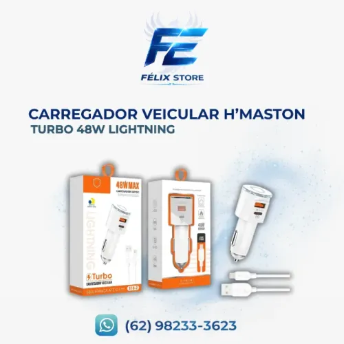 Carregador De Carro Turbo 48w H'maston S18-2/3 Usb-LIGHTNING Iphone