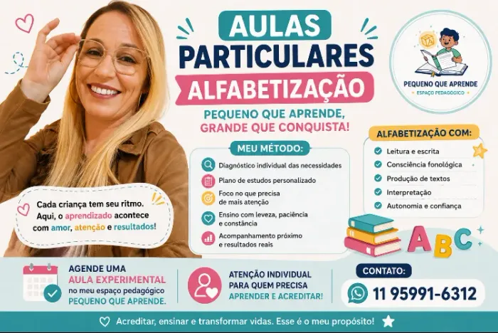 Aulas de reforço escolar alfabetização 